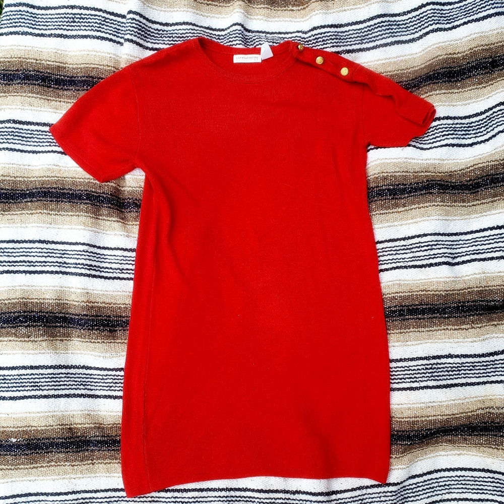 Liz Claiborne Collection Classic Red Dress Gold Buttons Size Medium